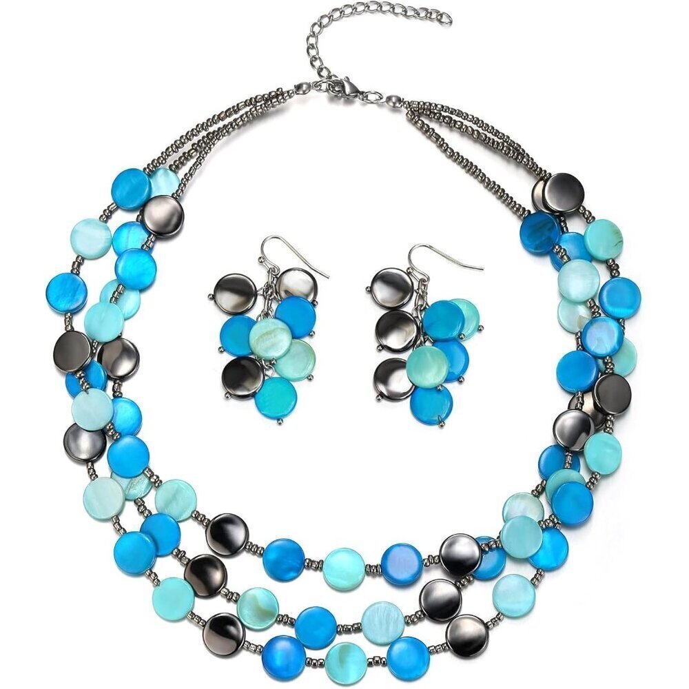 🆕 Women Blue Fashion Boho Shell Beaded Necklace Chunky Collar Costume Jewelry